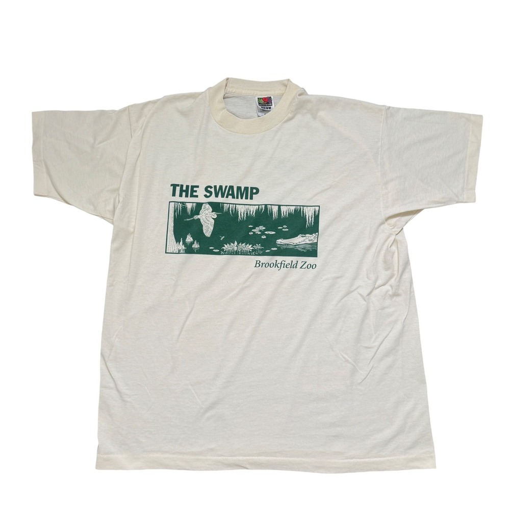Vintage Fruit of the Loom The Swamp Brookfield Zoo Graphic Tee XL Cream Green